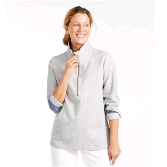 L.L. Bean Heritage Chamois Womens 1/2 Zip Pullover Shirt Sz 2XL Gray Sweatshirt - Picture 1 of 13
